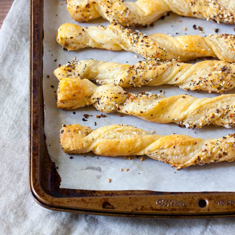 Everything Puff Pastry Breadsticks Basil And Bubbly