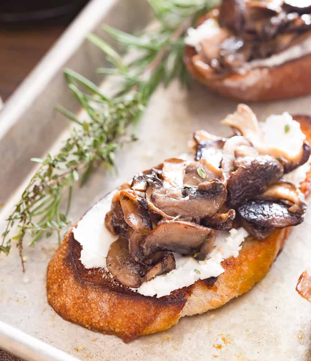 Mushroom Toast with Goat Cheese Basil And Bubbly
