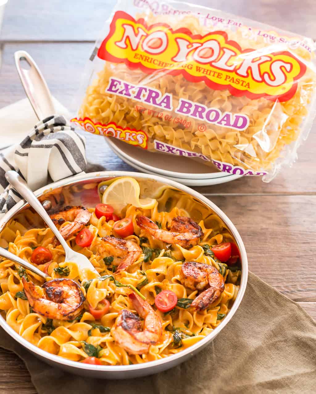 Hero shot with No Yolks for Berbere Shrimp Alfredo