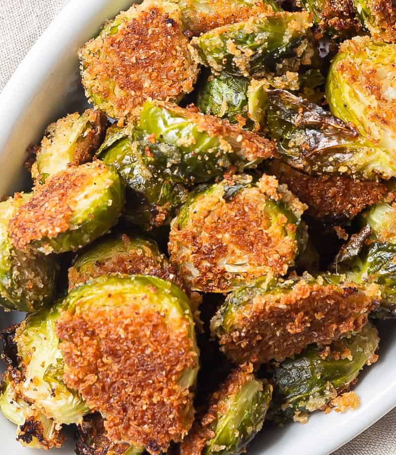 Roasted Brussels Sprouts with Garlic Parmesan Bread Crumbs Basil And