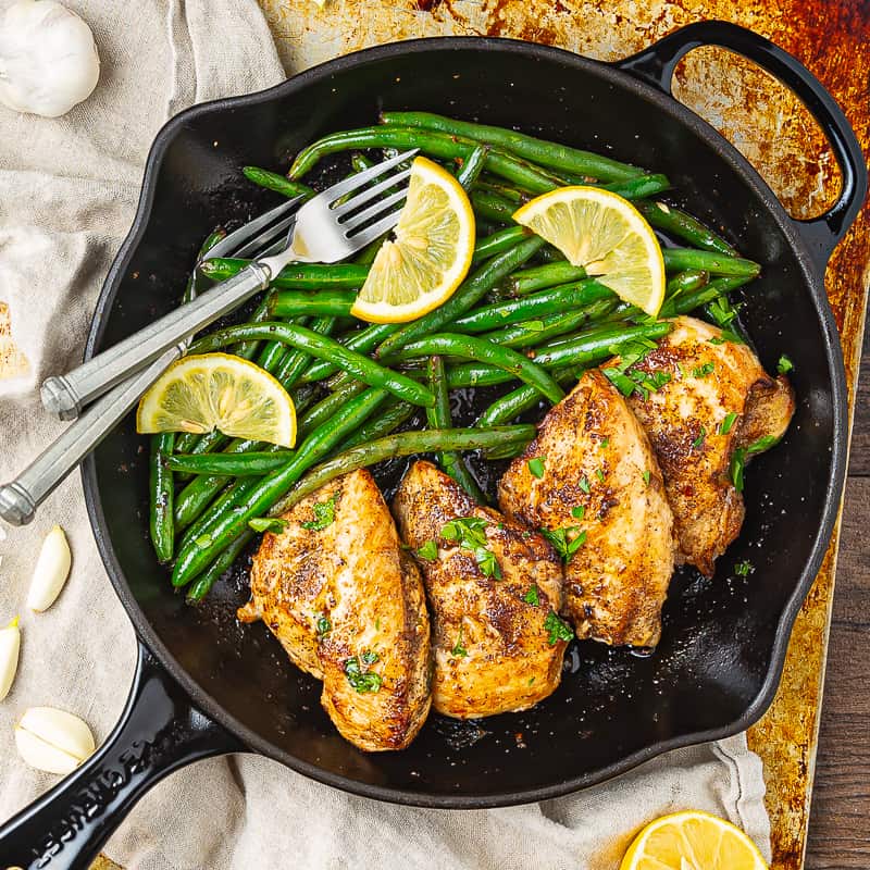 Lemon Garlic Chicken Skillet with Green Beans - Basil And Bubbly
