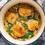 skillet cooked chicken thighs with canned white beans and spinach